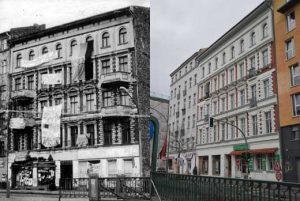 Das Besetzte Haus Schoenhauser Allee 20 – links: Dezember 1989, rechts: Mai 2012; Archiv telegraph